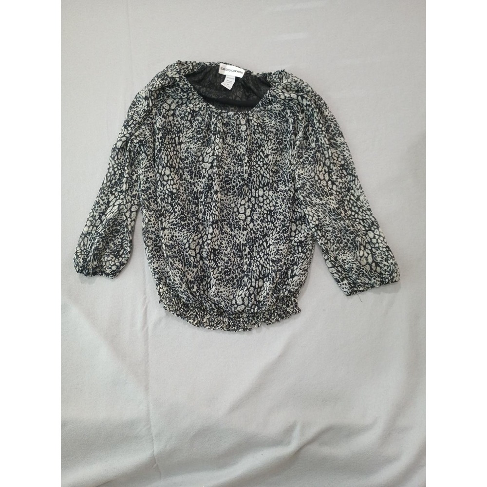 Cathy Daniels Womens Animal Print Blouse Black White Smocked Hem Size Medium